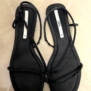 Zara Sparkly Low Heel Sandals Size 8